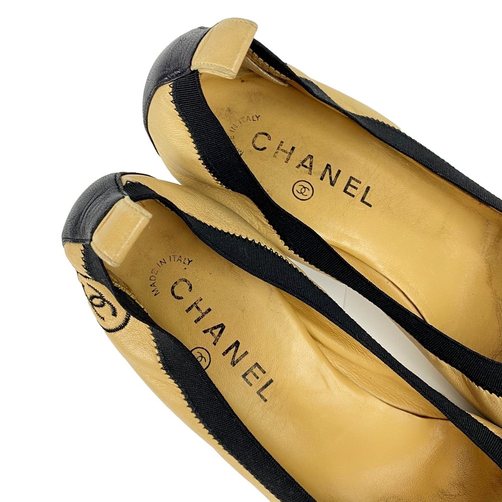 Chanel Leather Pumps Women 40.5 Beige Black Sz 8.5 Luxury Vintage Shoes Cap Toe - Picture 7 of 10